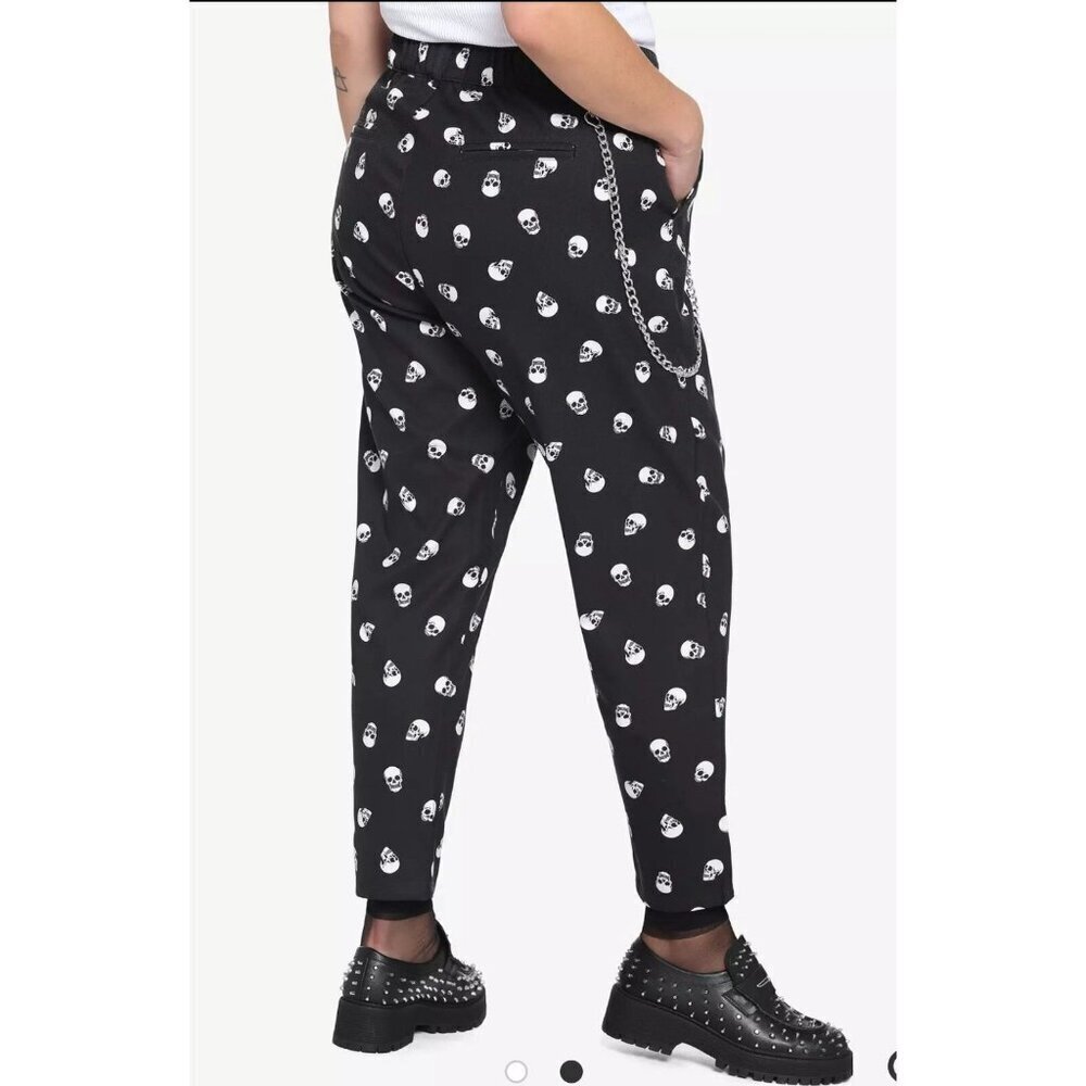 Hot Topic Skull Print Pants Women's 4XL Tapered Leg Charcoal White Ankle Jeans